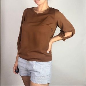 Boohoo | Brown Bow Detail Crew Neck Blouse Sz Med